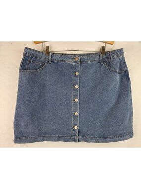 Agnes Orinda Women's Jean Skirt Size 2X Blue Denim Button Down Pencil Skirt